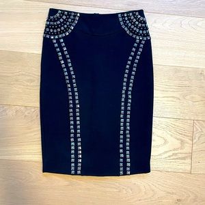 Stud embellished pencil skirt.